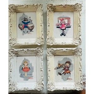 4 Vintage Lowell The Wee Musicians 1952 Miniature Art Prints Ballerina Drummer +